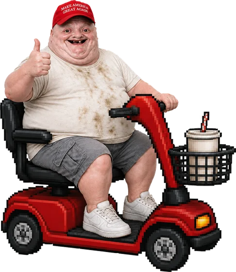Chud Spangled on his scooter, giving a thumbs up under surveillance